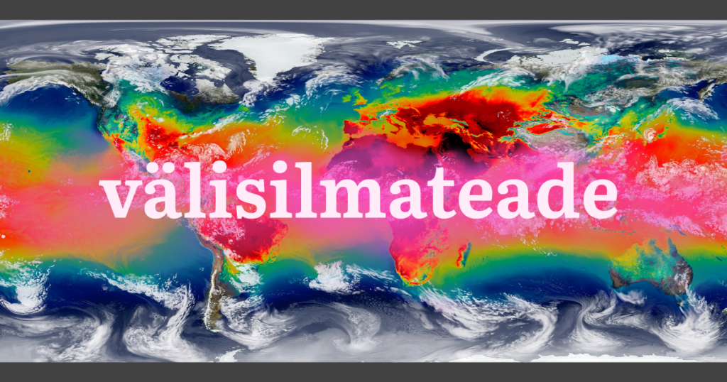 NASA satelliidipilt maakera atmosfäärist, millel on kujutatud õhusaaste või CO₂ kontsentratsiooni värviskaala abil – sinisest ja rohelisest kuni oranži ja punaseni. Keskel on suurelt kirjutatud 