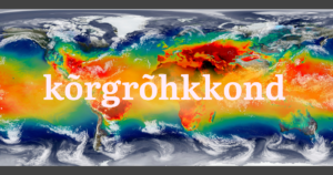 NASA satelliidipilt maakera atmosfäärist, millel on kujutatud õhusaaste või CO₂ kontsentratsiooni värviskaala abil – sinisest ja rohelisest kuni oranži ja punaseni. Keskel on suurelt kirjutatud "kõrgrõhkkond", taustal kollane udu.