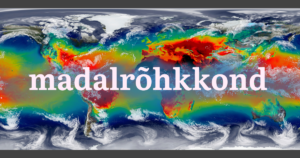 NASA satelliidipilt maakera atmosfäärist, millel on kujutatud õhusaaste või CO₂ kontsentratsiooni värviskaala abil – sinisest ja rohelisest kuni oranži ja punaseni. Keskel on suurelt kirjutatud "madalrõhkkond", taustal sinine udu.